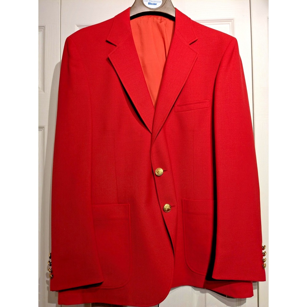 Vintage Sears Blazer Men 43 Short Red All Seasons Gold Buttons Poly Wool 80s NWT